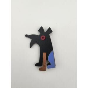 Vintage Black Geometric Sitting Dog Brooch Pin Color Block Avant Garde
